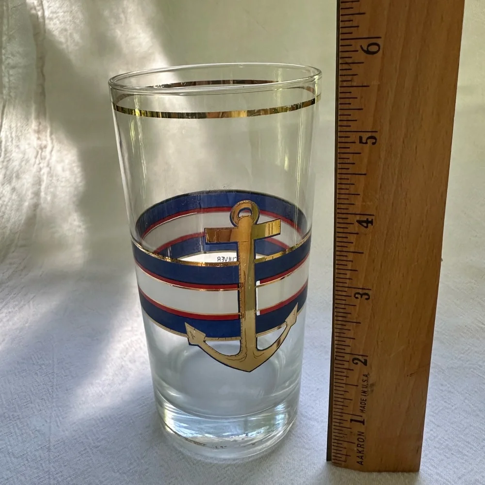 Nostalgic Nautical Anchor & Stripes Vintage Culver Gold Accent Highball Tumbler